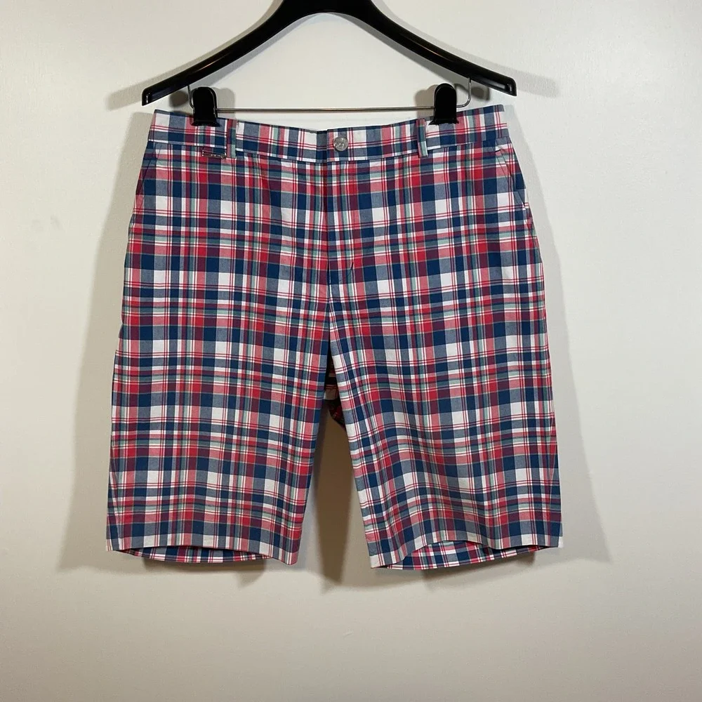 LRL Lauren Active Ralph Lauren VTG Shorts Women 14 Red White Blue Tartan Plaid